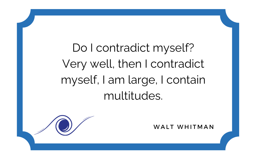 Image with the quote: Do I contradict myself? Very well, then I contradict myself, I am large, I contain multitudes. Walt Whitman